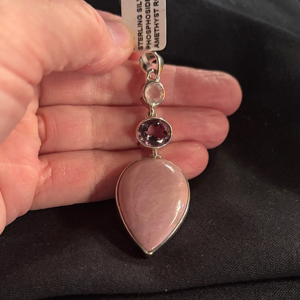 Sterling Phosphosiderite, amethyst and rose quartz Pendant- NWT